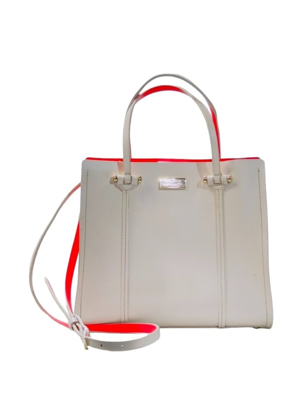 KATE SPADE Arbour Hill Elodie Handbag Beige Red Adjust Detachable Strap Handles